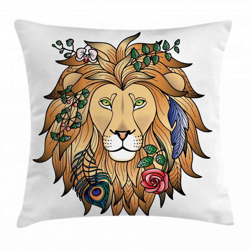 Lion with Flower Pillow Cover