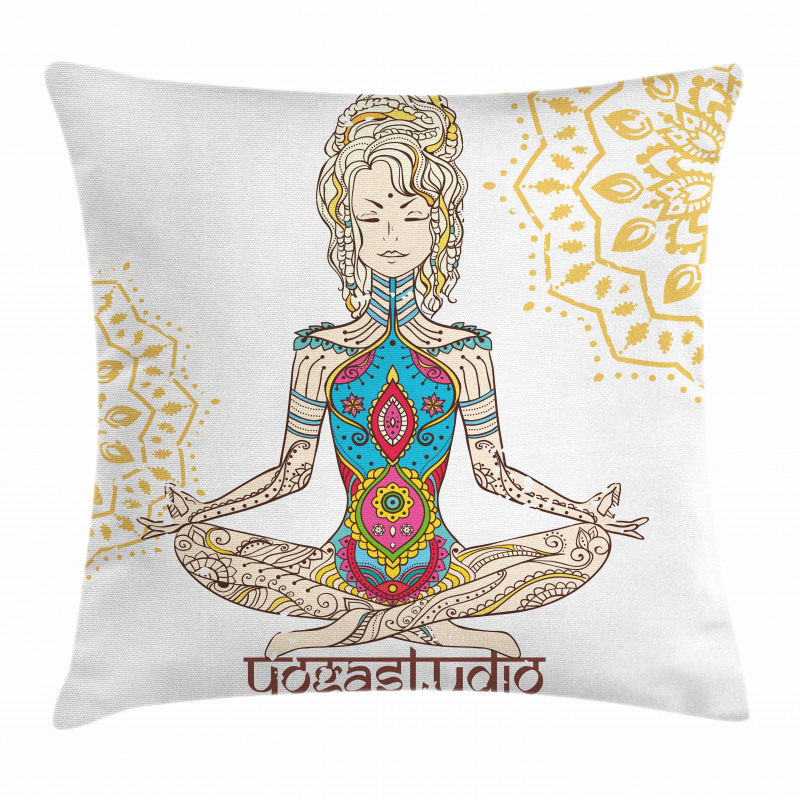 Meditating Girl Mandala Pillow Cover