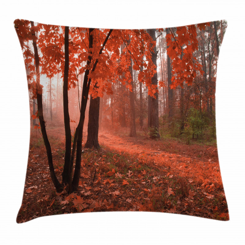 Misty Forest Leaves Orange Pillow Cover