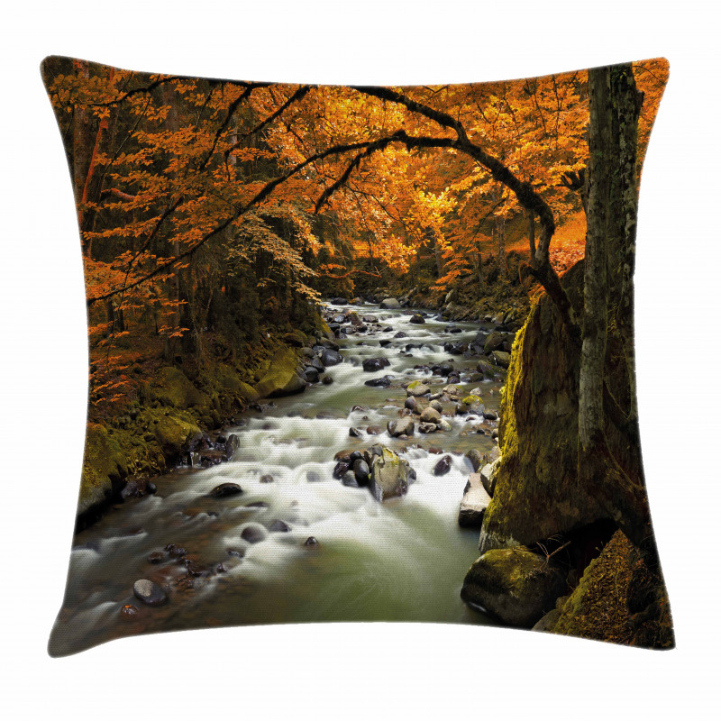 River with Rocks Forest Lush Pillow Cover