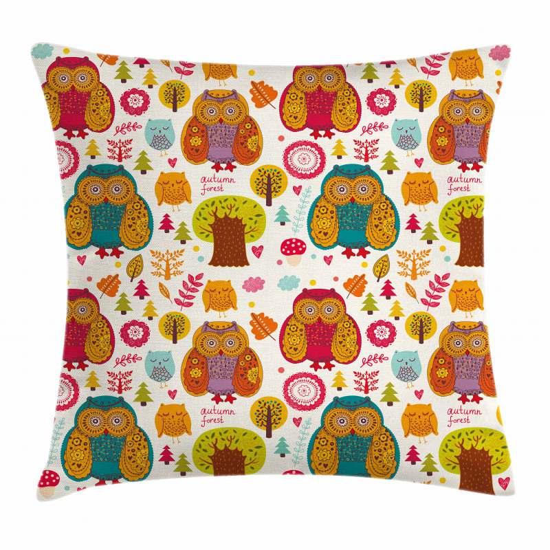 Colorful Owl Woodland Animals Pillow Cover