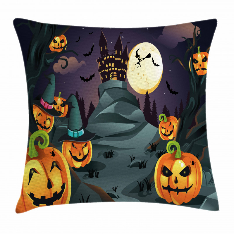 Horror Castle Pumpkin Pillow Cover