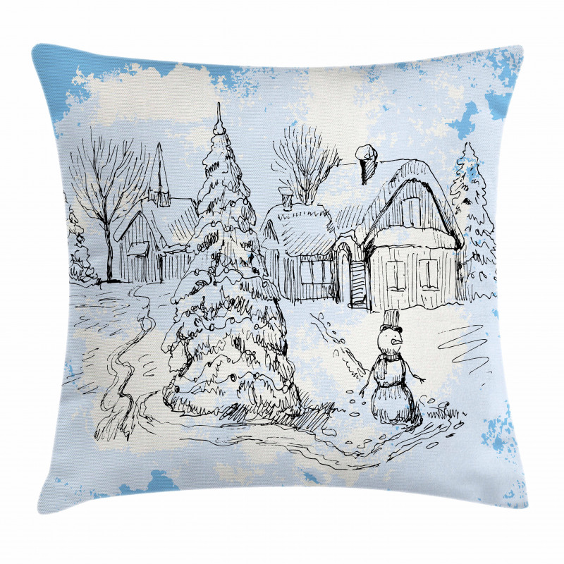 Sketchy Cold Snowy Scene Pillow Cover