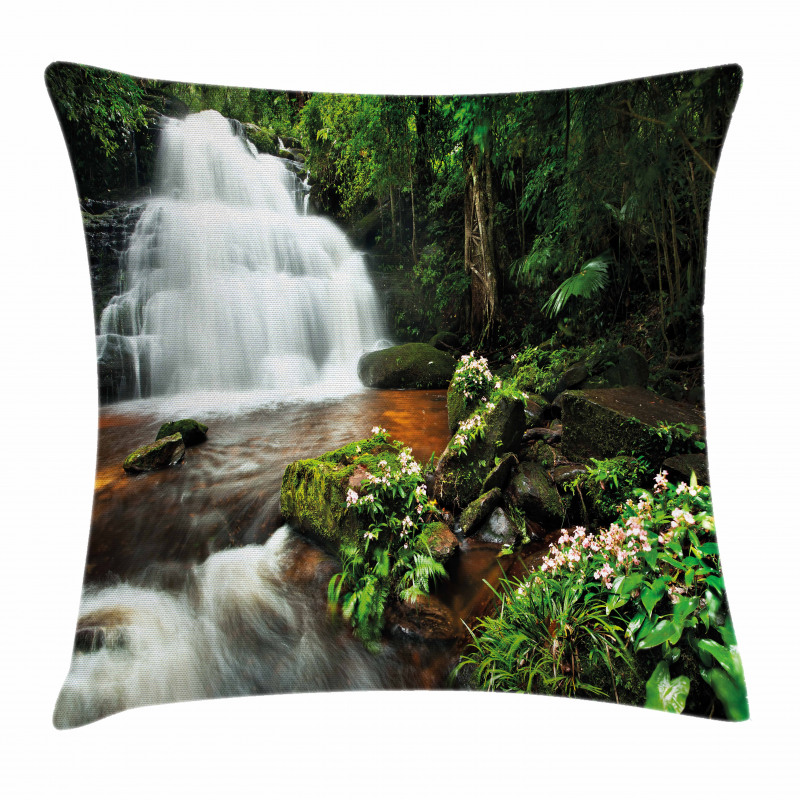 Jungle Trees and Waterfall Pillow Cover