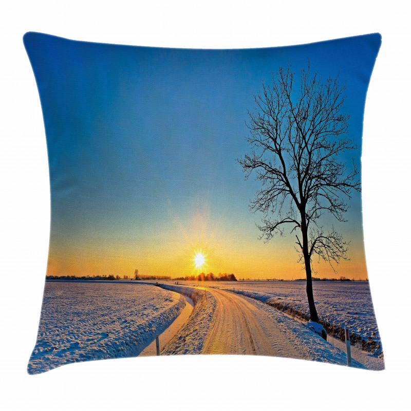 Winter Sunset Scene Tree Pillow Cover