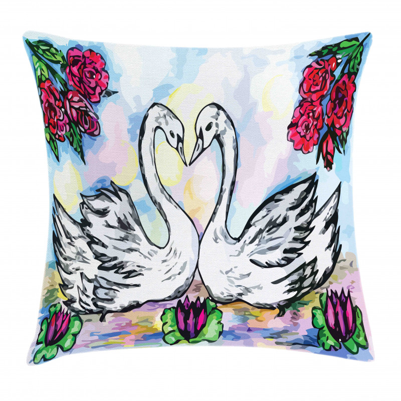 2 White Swans in Lake Pillow Cover