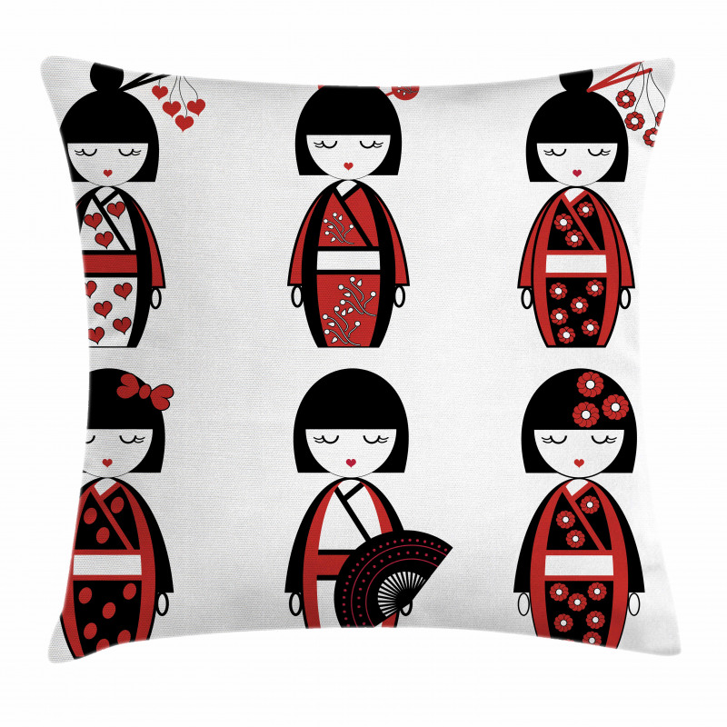 Geisha Dolls Folkloric Pillow Cover