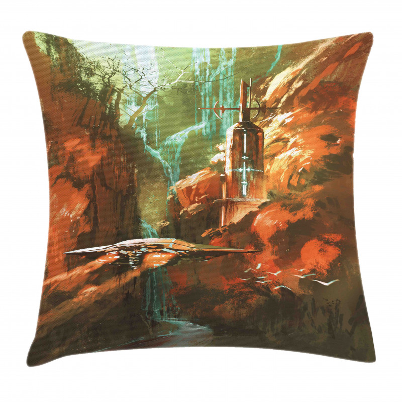 Spaceship in Canyon Pillow Cover