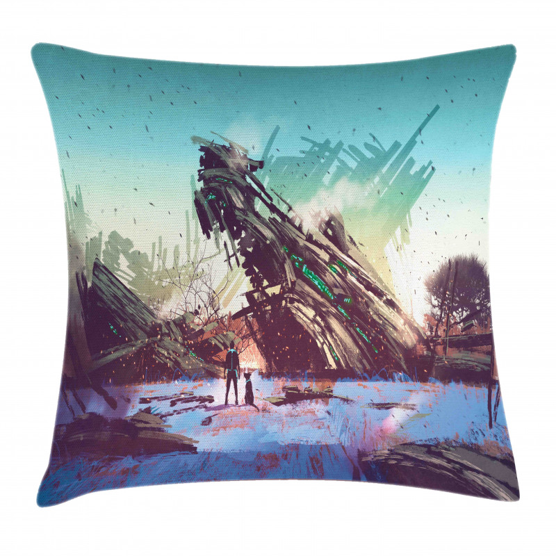 Crashed Spaceship Art Pillow Cover
