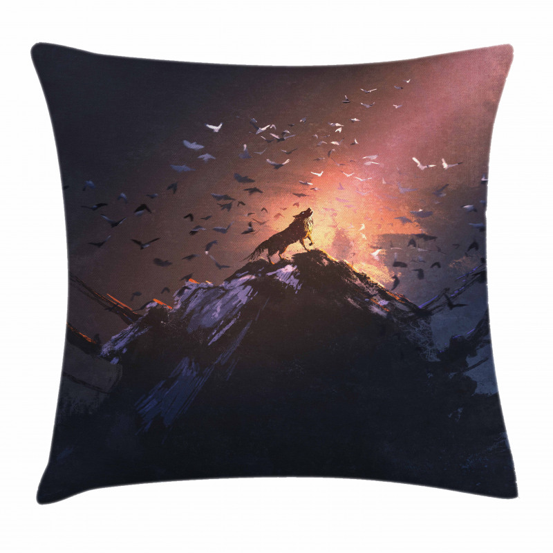 Howling Wolf on Rock Pillow Cover