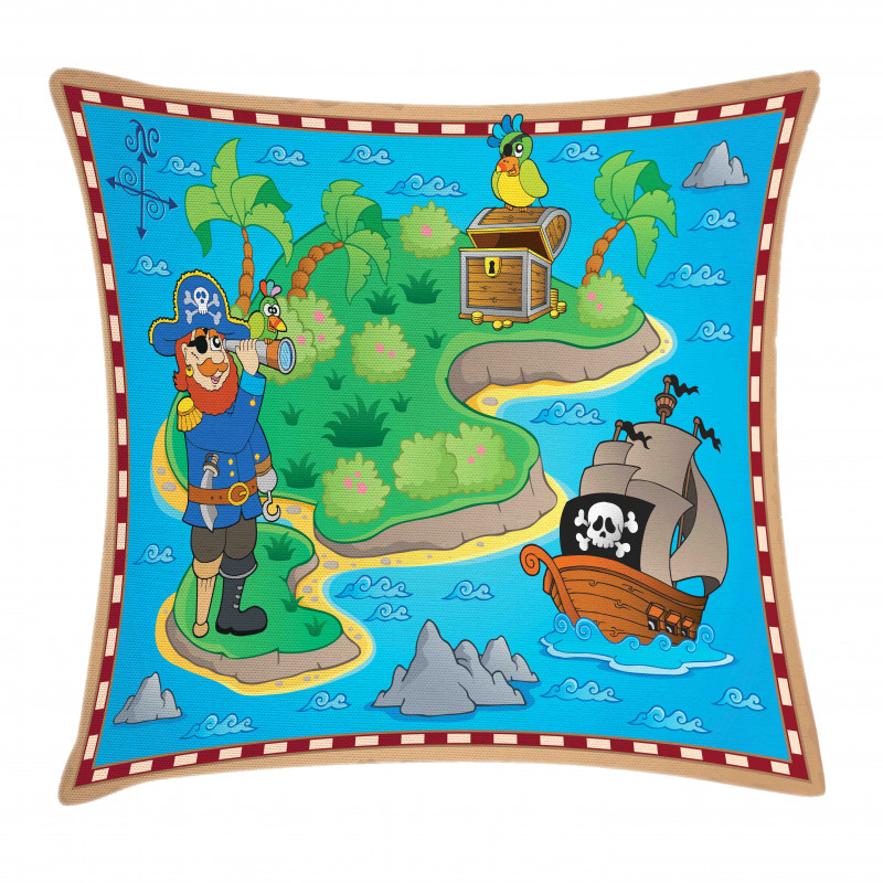 Funny Pirate Ship Island Pillow Cover
