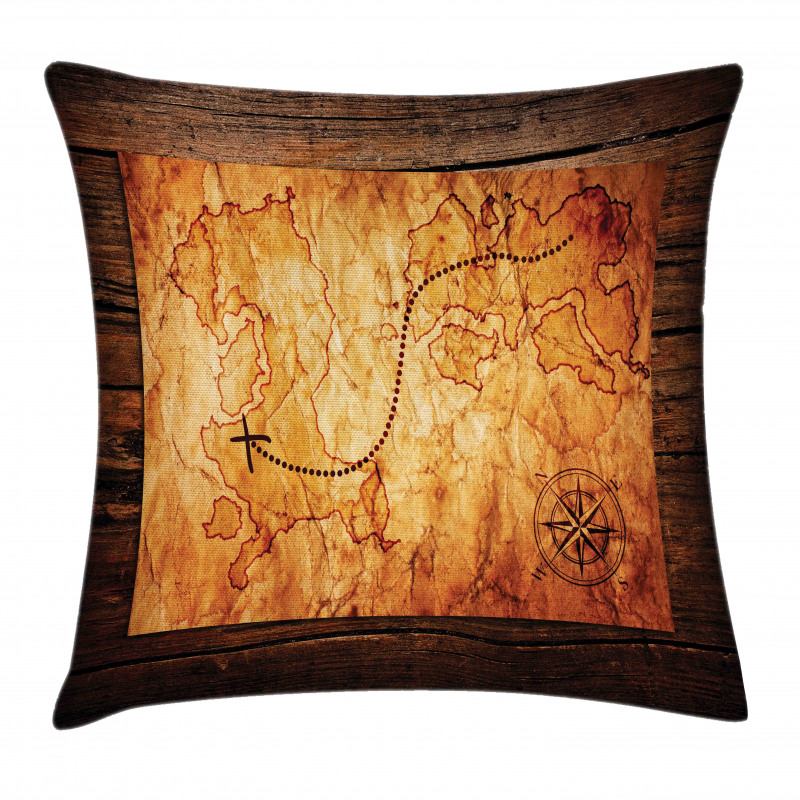 Antique Map Wooden Wall Pillow Cover