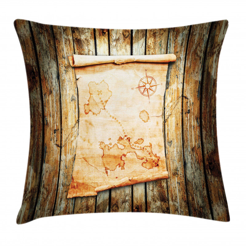 Map on Grunge Timber Pillow Cover
