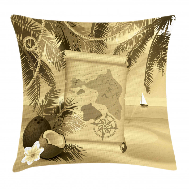 Sepia View of Island Pillow Cover