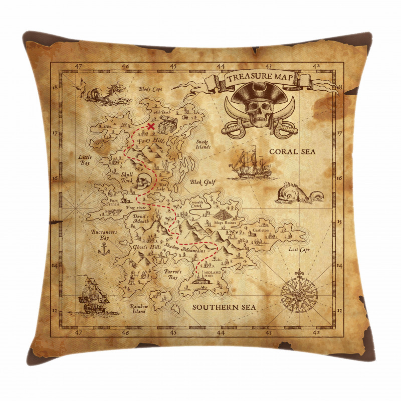 Old Paper Treasure Map Pillow Cover