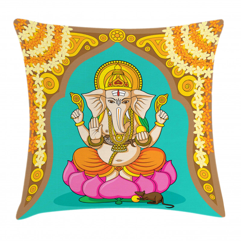 Elephant Figure Orient Lotus Pillow Cover