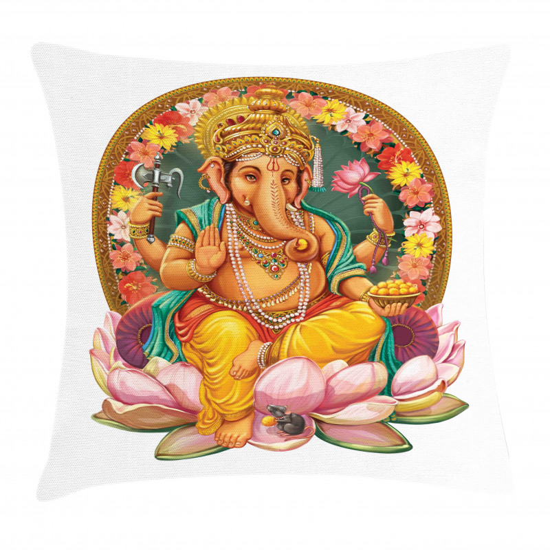 Elephant Figure in a Lotus Pillow Cover