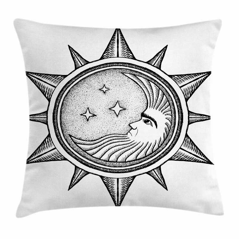 Moon with Stars in Sun Pillow Cover