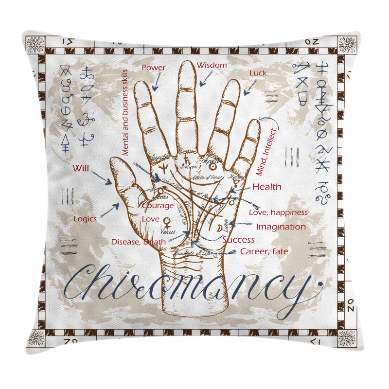 Vintage Chiromancy Chart Pillow Cover