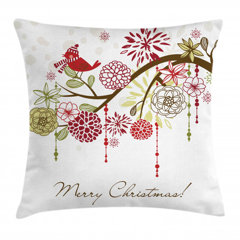 Red Bird Floral Tree Pillow Cover