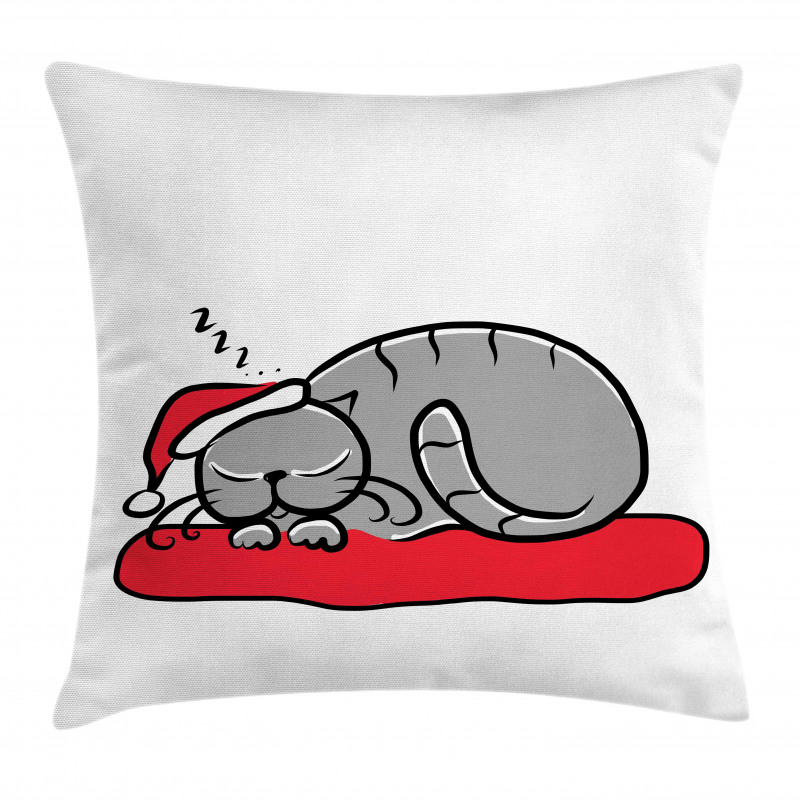 Cat with Santa Hat Pillow Cover