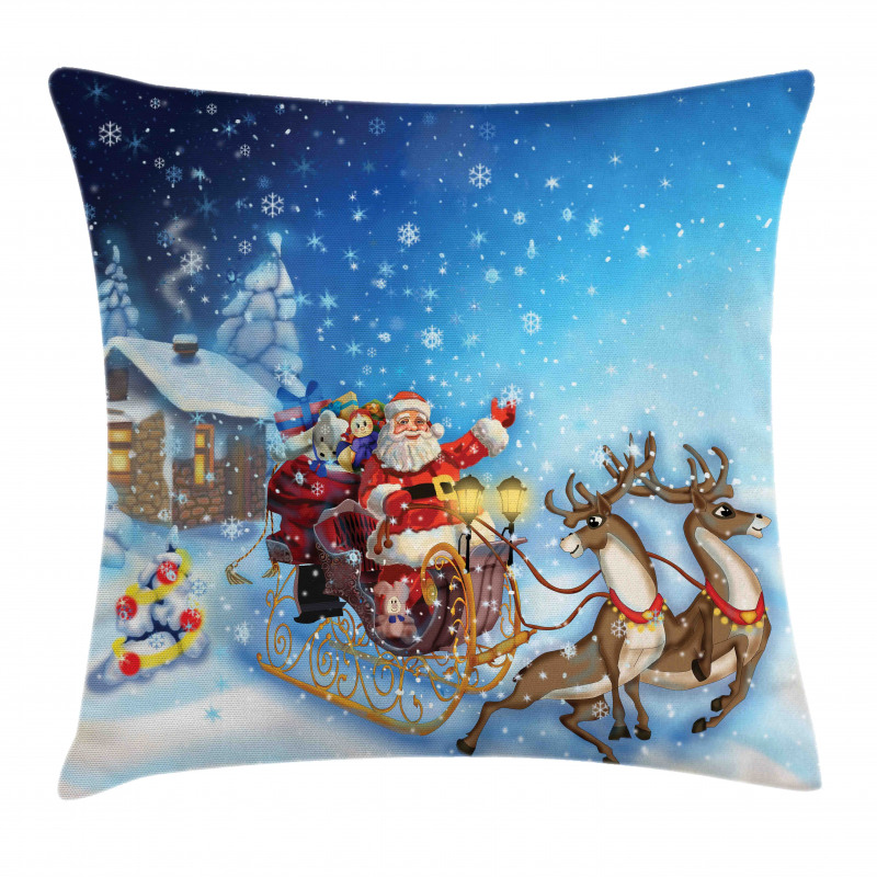 Santa in Sleigh Toys Pillow Cover