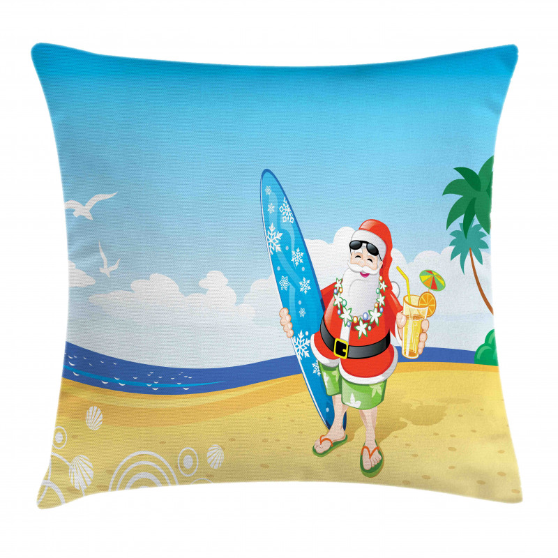 Santa on Beach Surf Pillow Cover