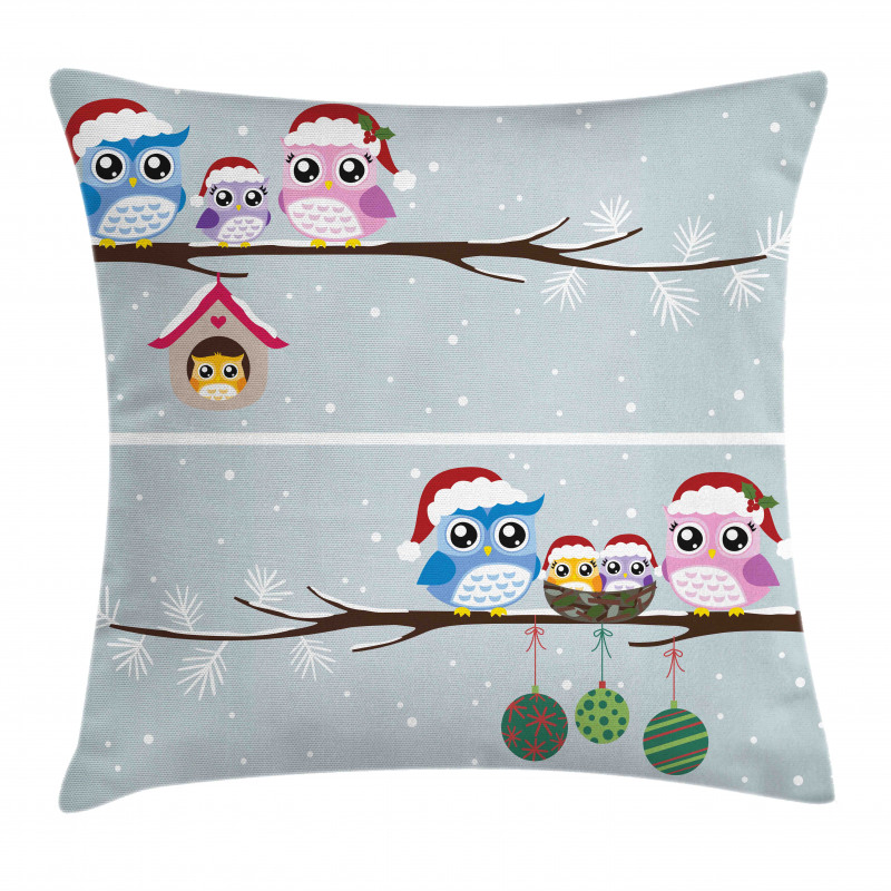 Owls with Santa Hats Pillow Cover
