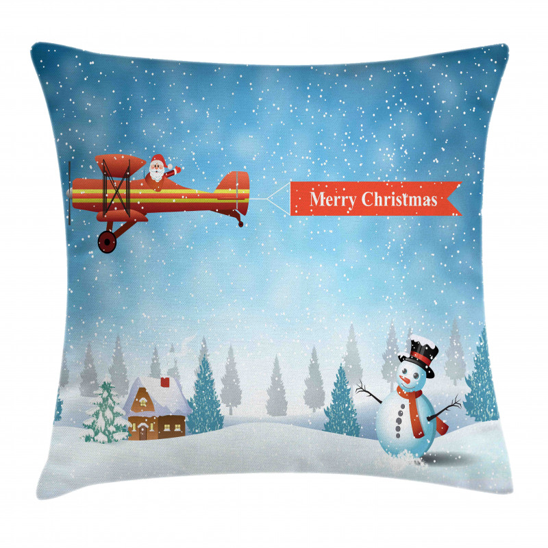 Santa Plane Snowman Pillow Cover