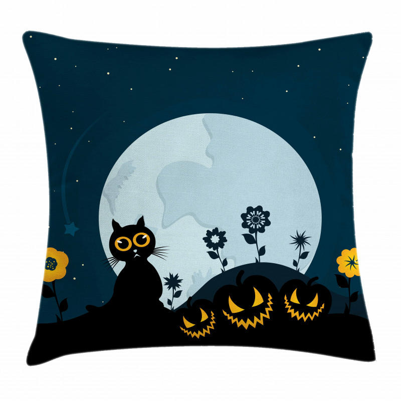 Kitty Under Moon Pillow Cover