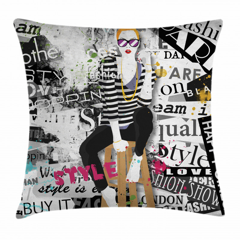 Fashion Girl Grunge Pillow Cover