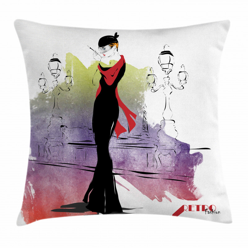 Fashion Lady on Street Pillow Cover
