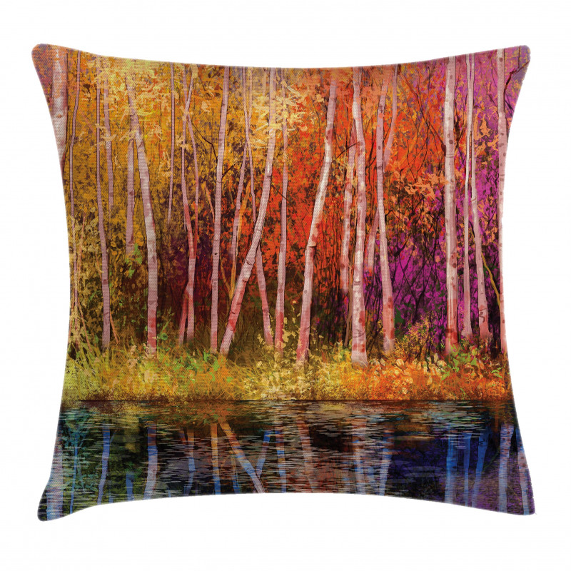 Autumn Trees by Lake Pillow Cover