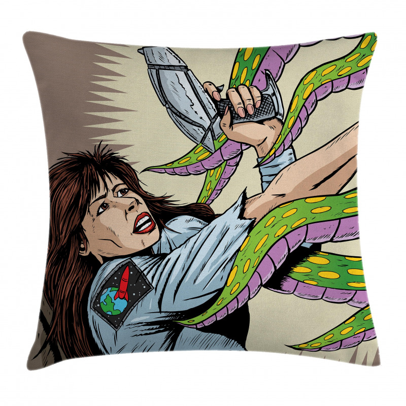 Alien Attack Astronaut Pillow Cover