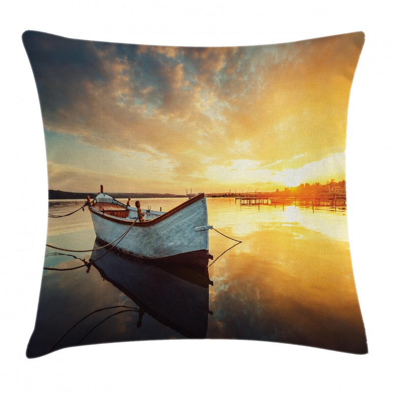 Sunset at Harbor Boat Pillow Cover