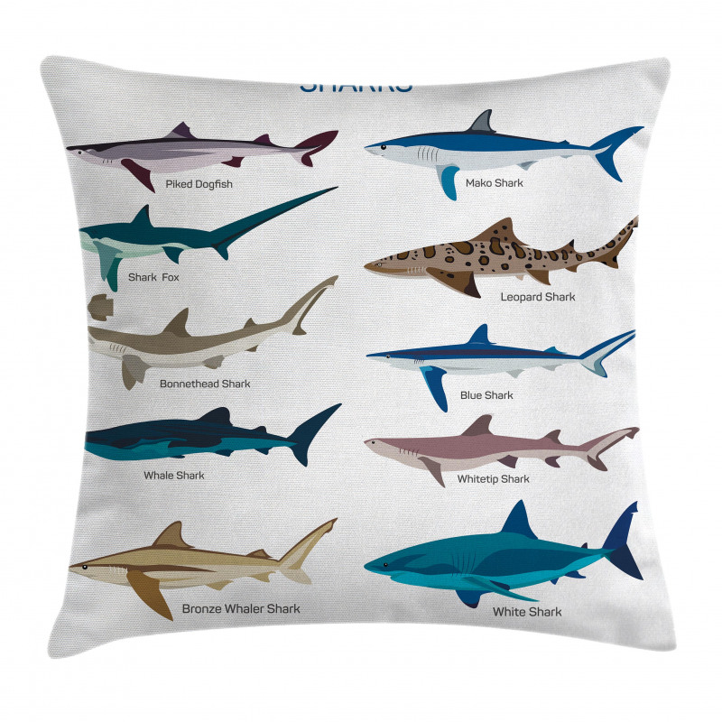 Cartoon Shark Types Wild Pillow Cover