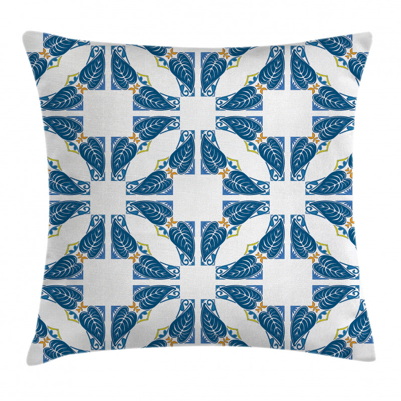 Moroccan Blue Leaves Pillow Cover