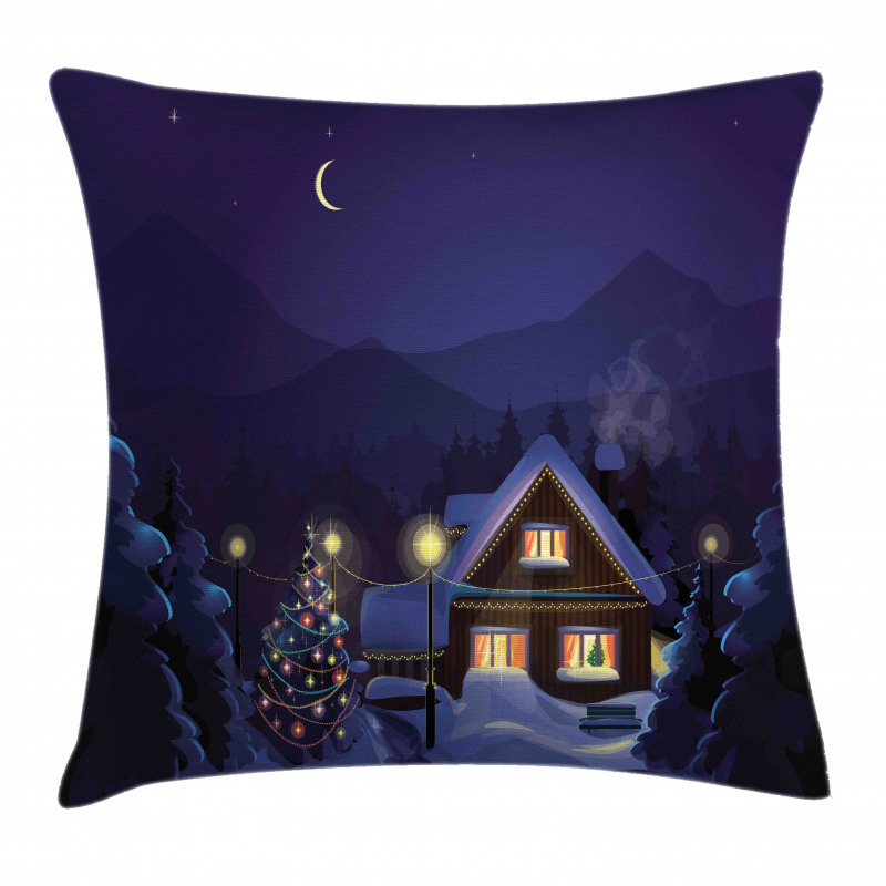 Winter Home and Tree Pillow Cover