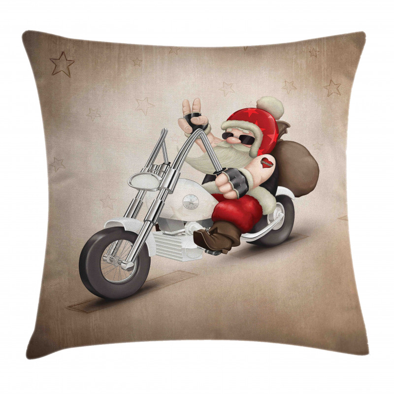 Cool Santa on Bike Pillow Cover