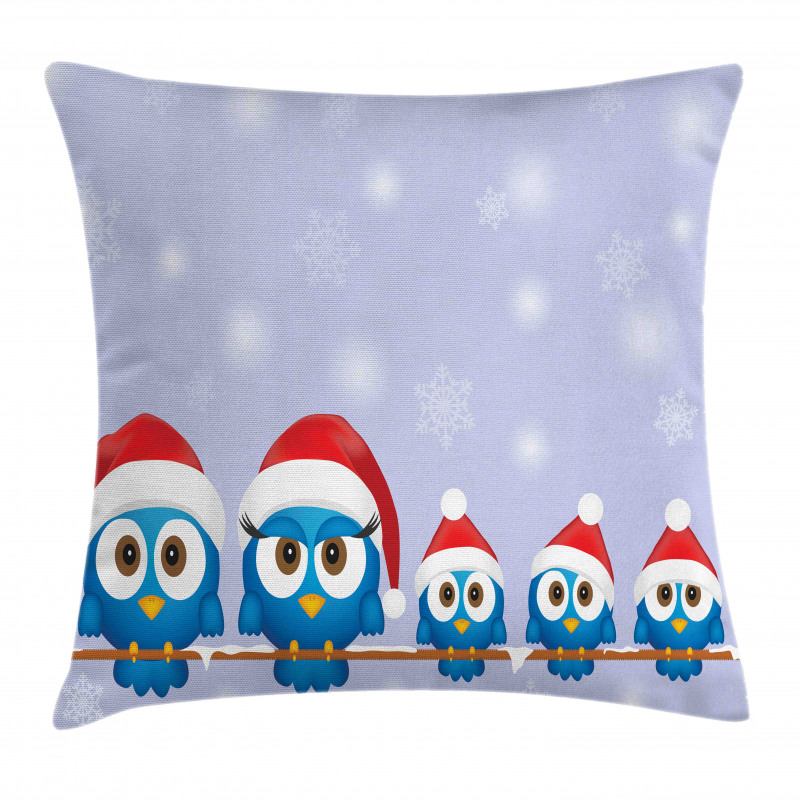 Fun Birds Santa Hats Pillow Cover