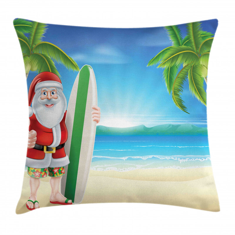 Santa with Surfboard Pillow Cover