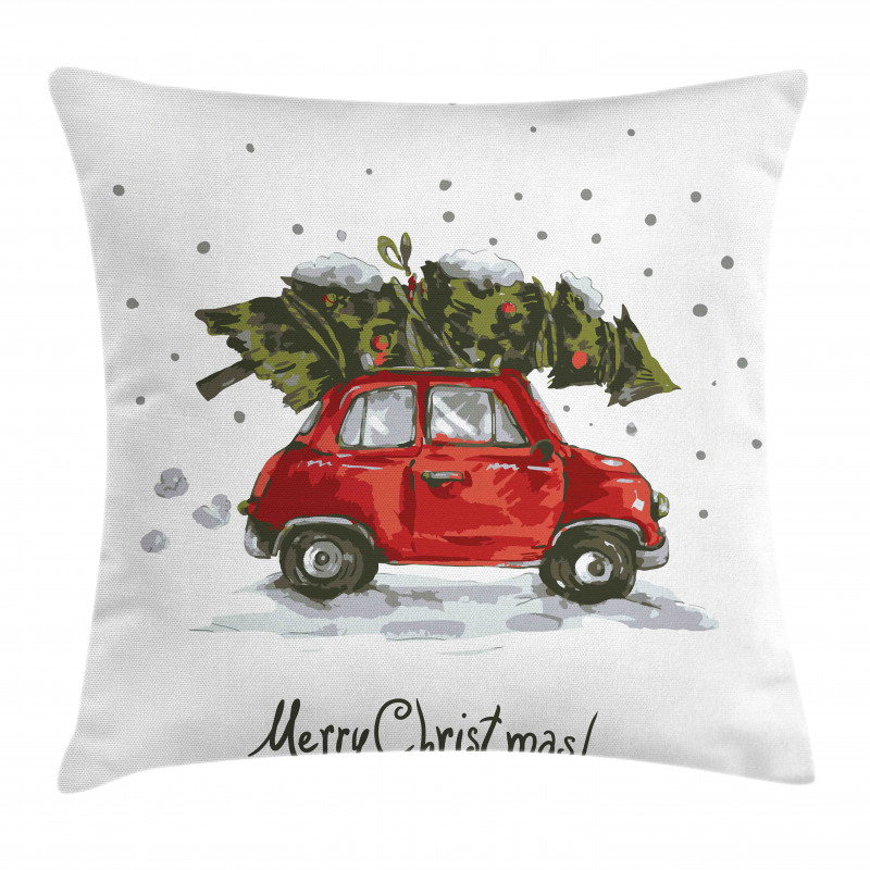 Retro Car with Tree Pillow Cover