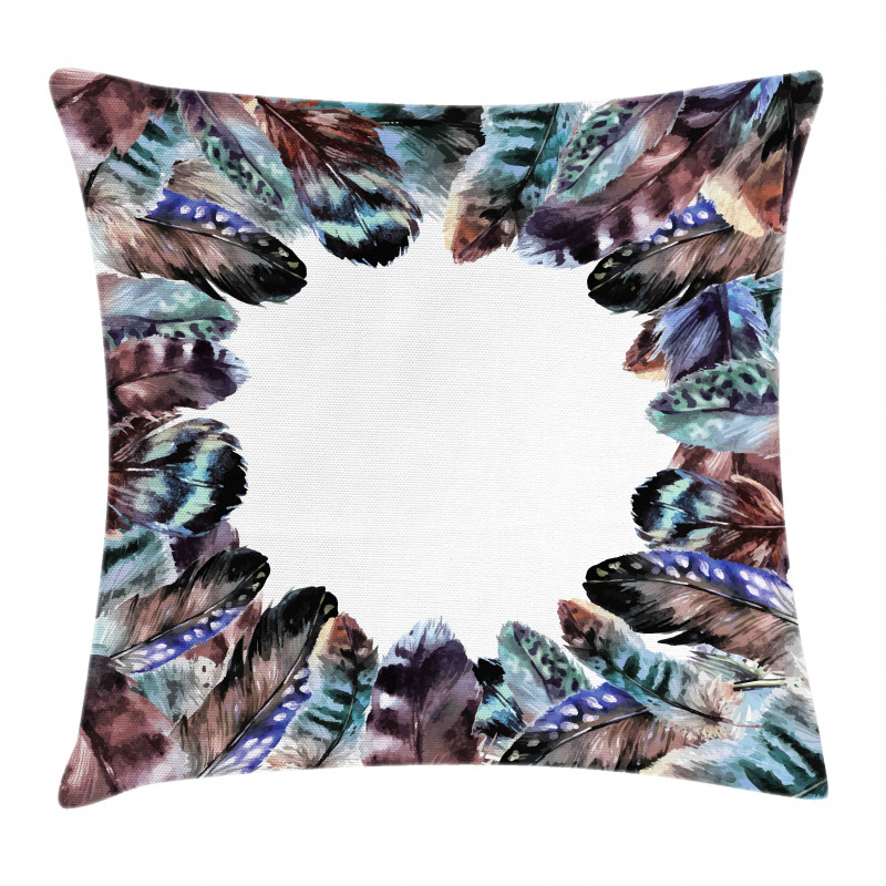 Bird Feathers Circle Art Pillow Cover