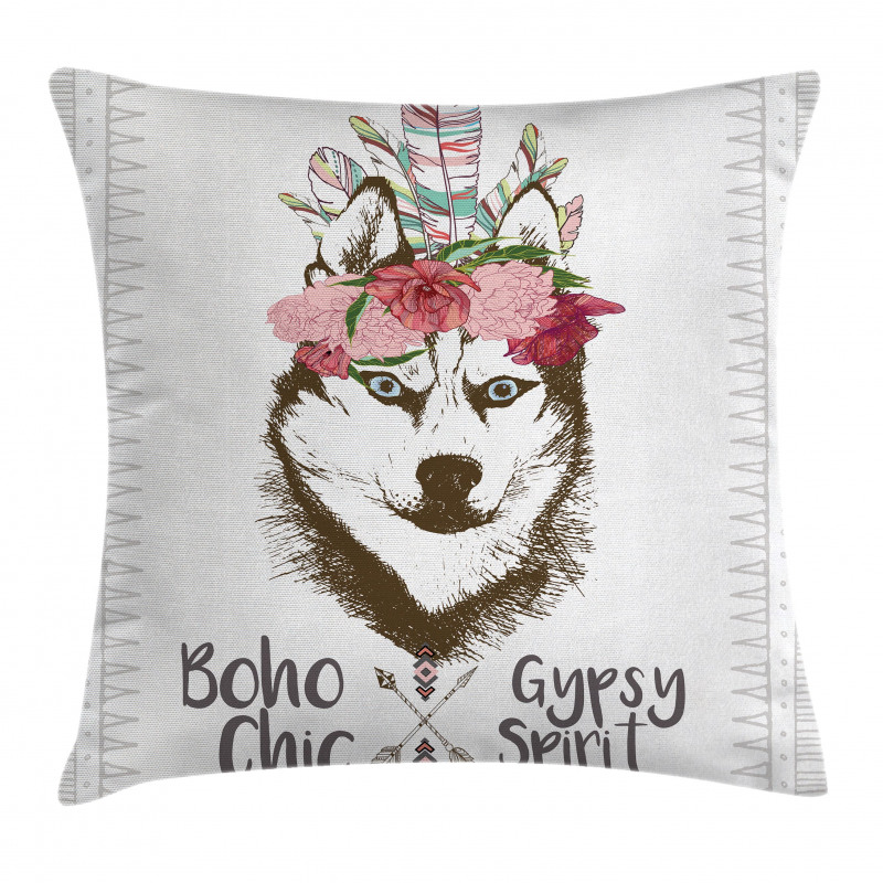 Flowers Feathers Husky Pillow Cover