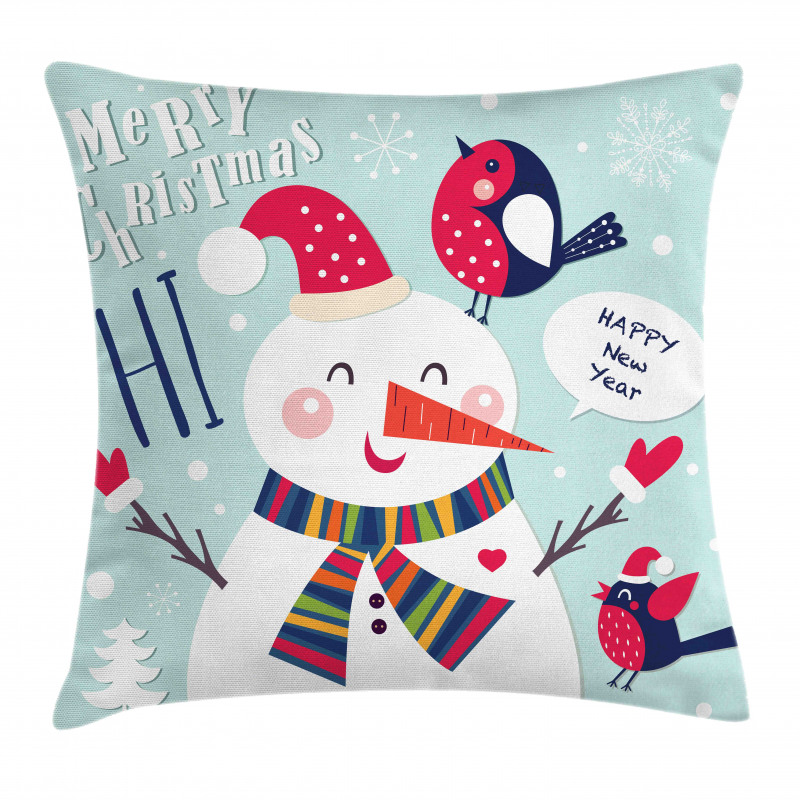 Bird Snow Xmas Theme Pillow Cover