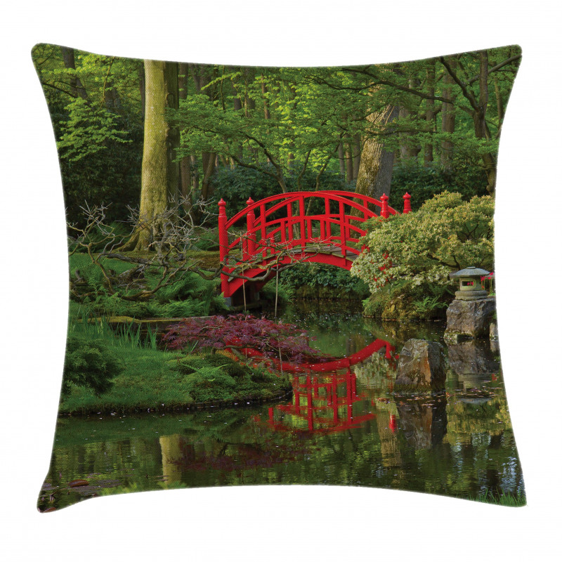 Chinese Bridge in a Forest Pillow Cover