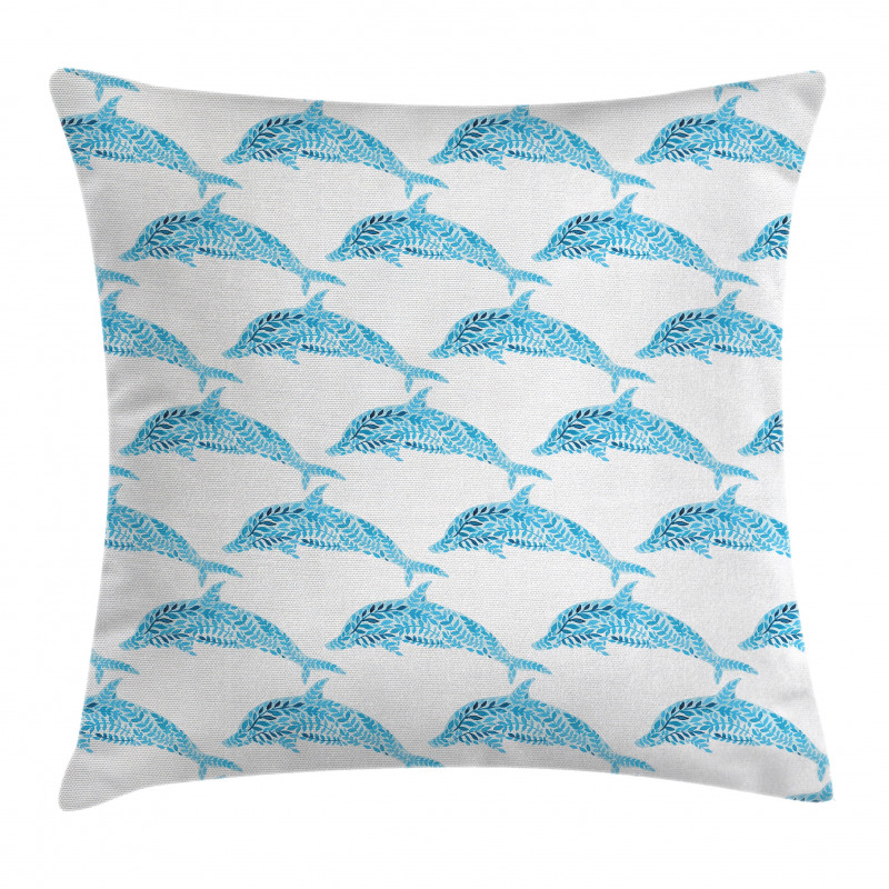 Aqua Dolphins Leaves Pillow Cover
