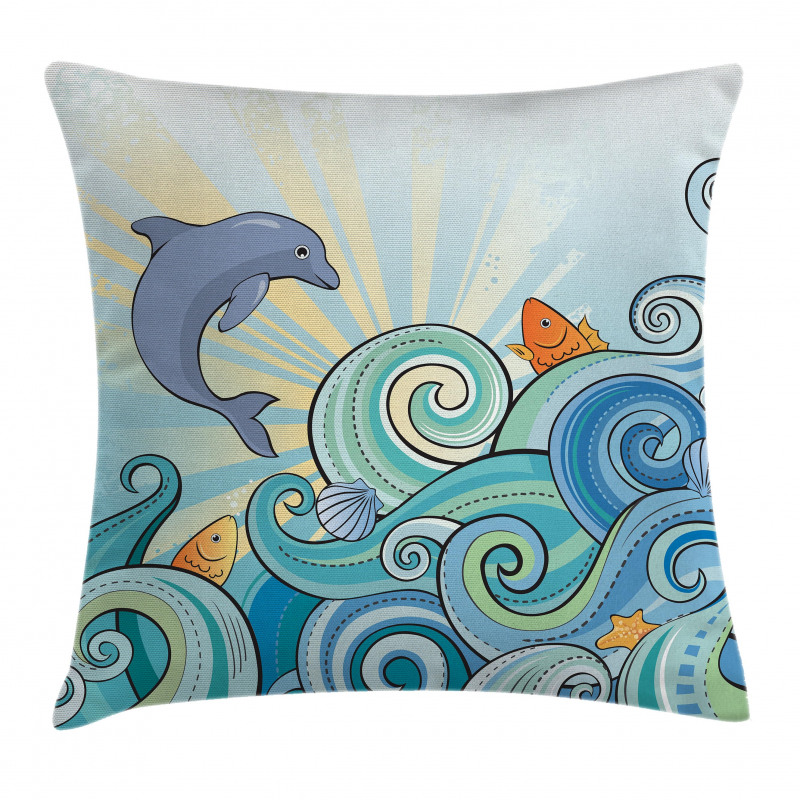 Cartoon Dolphin Ocean Pillow Cover
