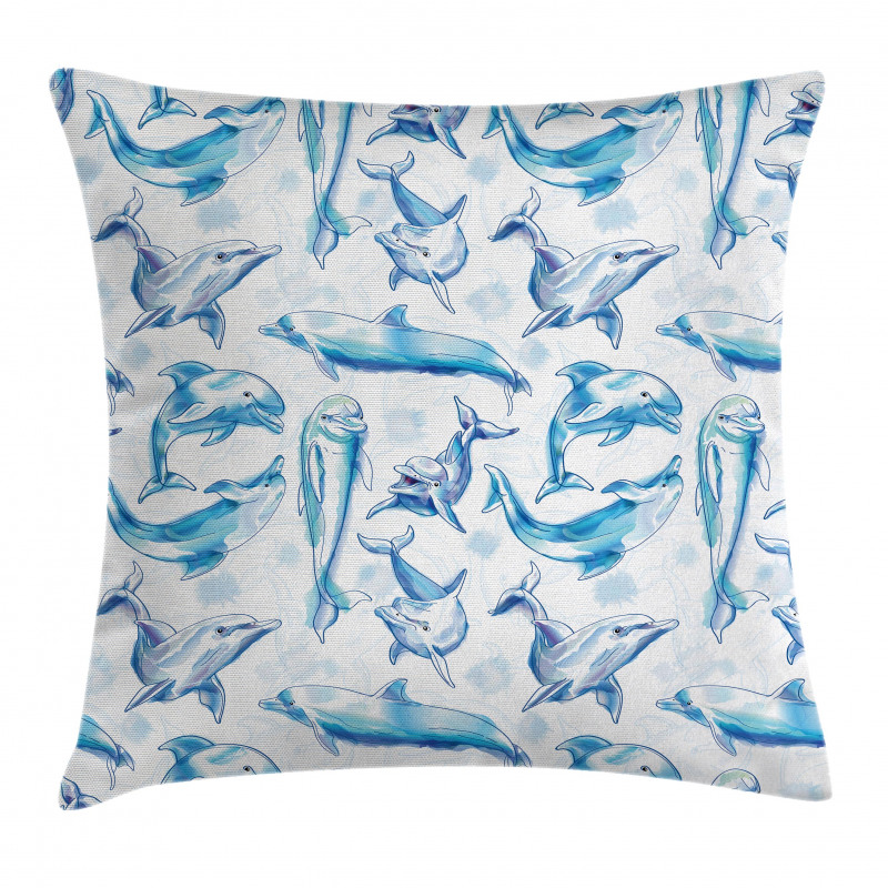 Sketch of Dolphins Pillow Cover