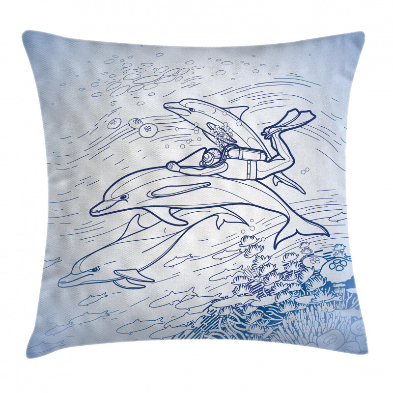 Sketch Scuba Diver Pillow Cover